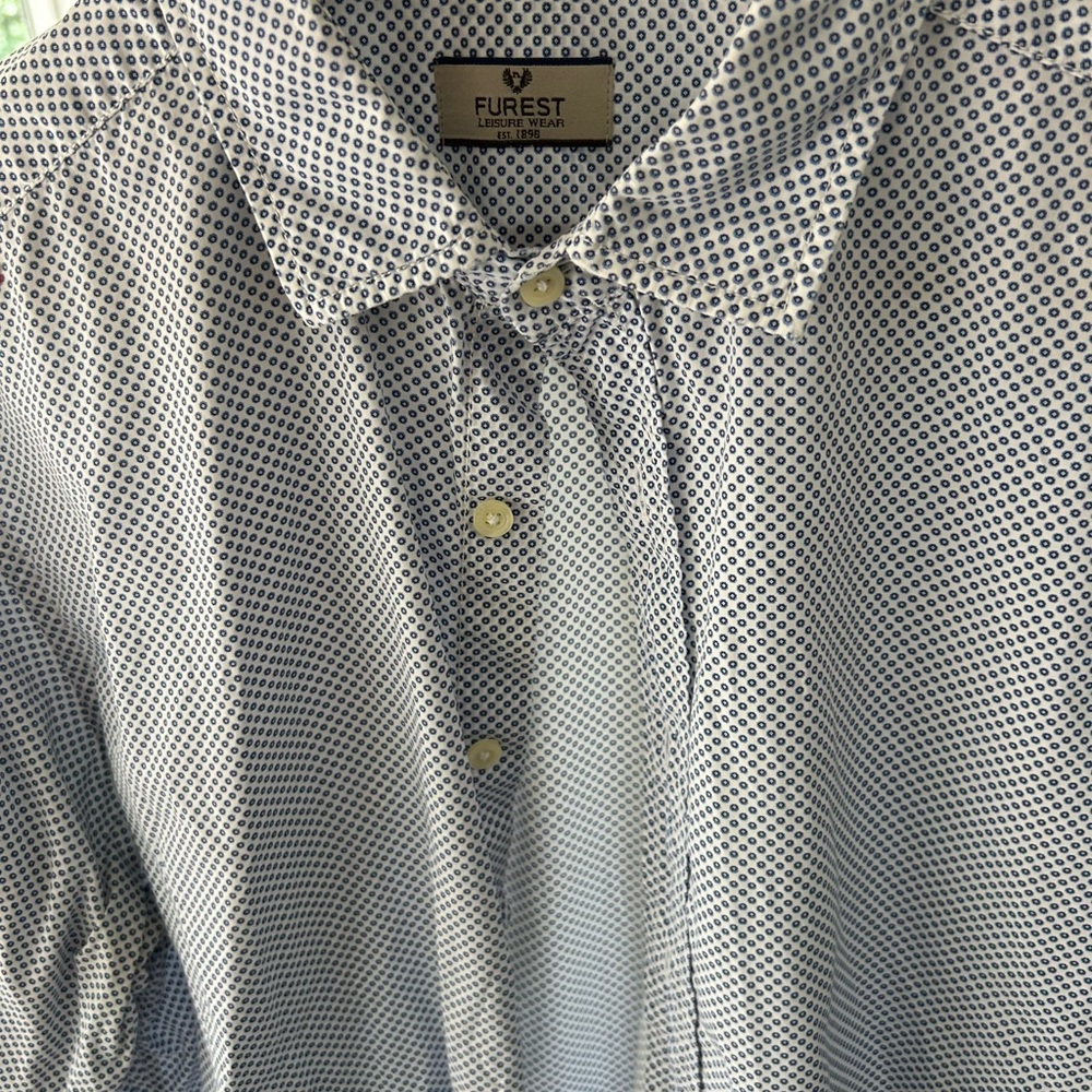Men's White and Blue Geometric Button Down Shirt